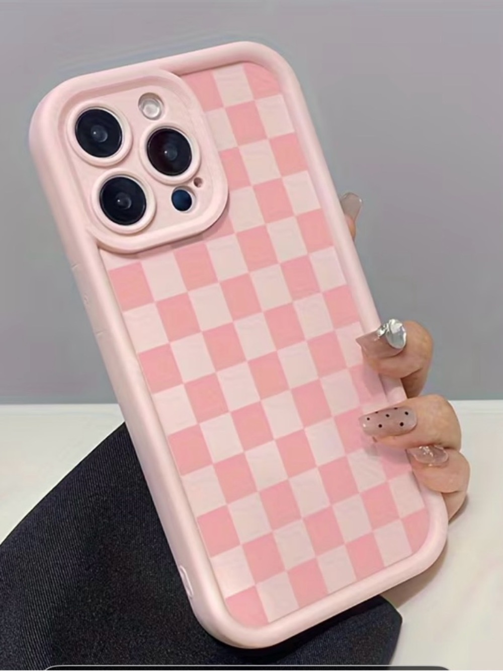 Pink Checkerboard Protective Phone Case - Stylish Soft TPU